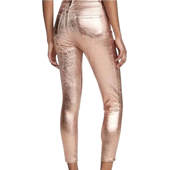 L'AGENCE Margot High-rise Petal Light Rose Gold Foil Ankle Skinny Jeans size 25 - Picture 3 of 11